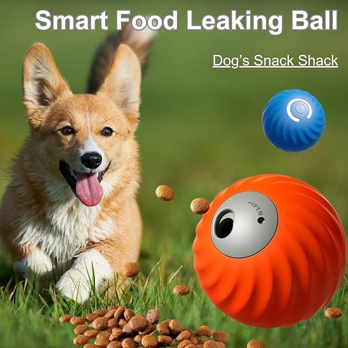 Zoomie Buddy 2.0, Zoomie Buddy for Dogs, 2 in 1 Smart Touch Interactive Dog Balls ＆ Pet Feeder, 2.83" Diameter, Suitable for Small/Medium Dogs, with Fruit Plush Cover (Blue+Orange, Only)