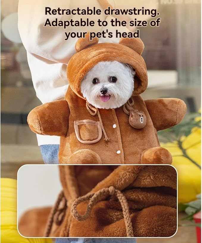 Cat Puppy Costume Plush Outing Backpack Cute Bear Bee Design Anti-Escape Bag for Kitten Cat Small Dog (Bear,Small)