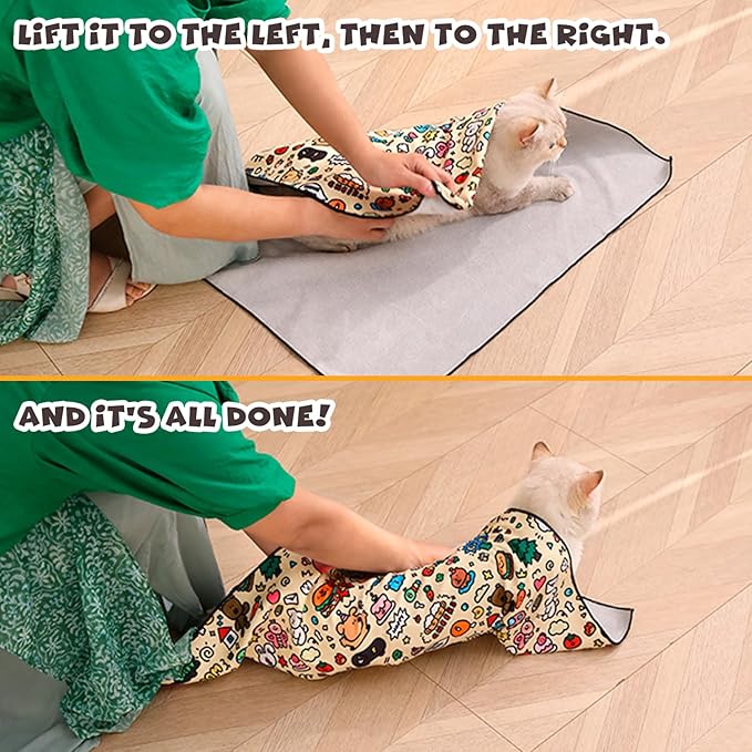 Cat Grooming Wrap, Self-Adherent Soft Cat Blanket to Wrap, Nail Clipping, Anti-Bite, Anti-Scratch, Anti-Escape Calming Wrap (Halloween, 3-6 lbs)