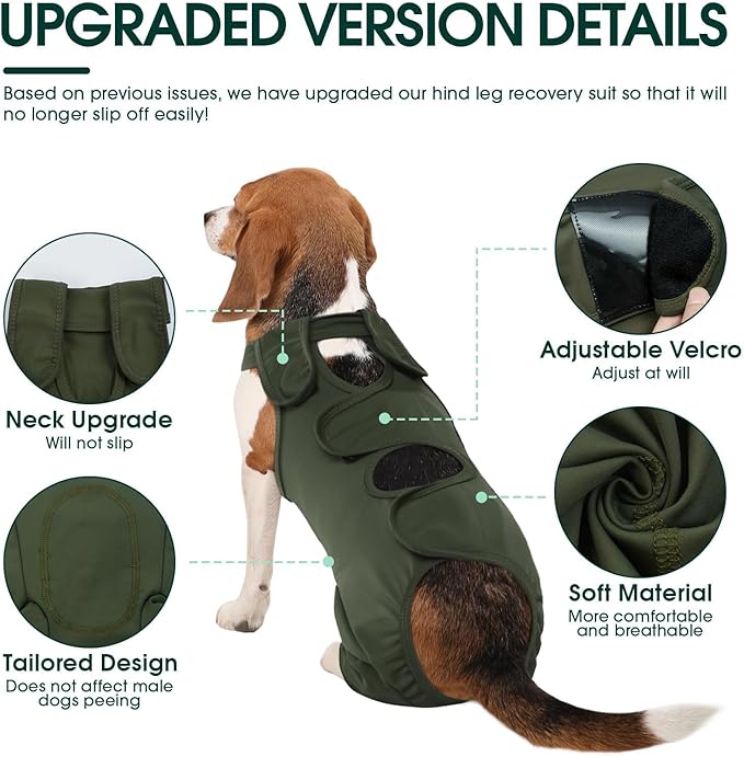 Kuoser Dog Surgery Recovery Suit, Thigh Wound Protective Sleeve for Dogs, Dog Recovery Sleeve for Female Male Dogs, Pet Surgical Suit for Spay Neuter, Dog Onesie After Surgery, Green XXL