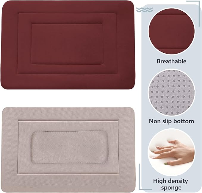 JoicyCo Dog Crate Bed Pad Mat, 48 in Non Slip Bottom Washable Kennel Pad for Extra Large Dogs, Dark Red