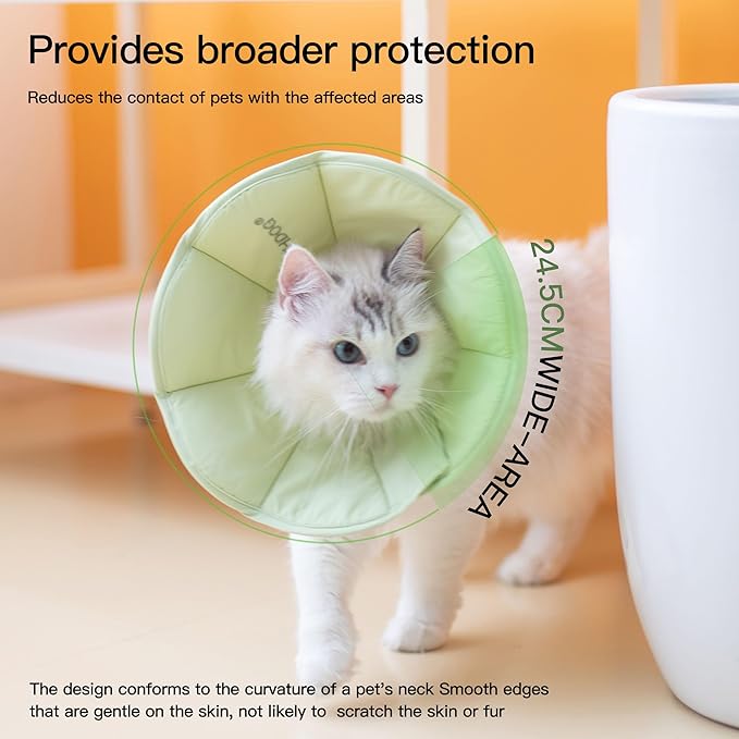 Touchdog Foldable Dog Cone Collar for Cats & Dogs - Adjustable Soft Recovery Collar with Waterproof PU Coating, Lightweight Design, 24.5cm/9.6in Wide Barrier (Green, XS)