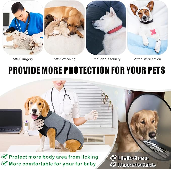 Idepet Dog Recovery Suit Female,Dogs Onesie Suit Surgery Male Breathable Pet Bodysuit for Spay Neuter E-Collar & Cone Alternative Surgical Suit Puppy Abdominal Anti Licking Wounds Shirt (Gray, M)