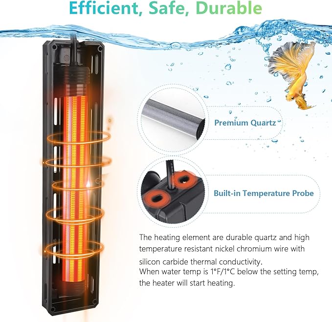 hygger Aquarium Heater 300W,Fish Tank Heater with Digital LED Controller,Overheating & Auto Shut Off Protection,Memory Function,Submersible Fish Heater for Saltwater & Freshwater Fish Tank 25-80Gallon