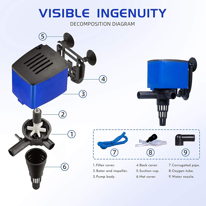 Water Pump 475 GPH Submersible Internal Aquarium Powerhead Water Pump Ultra Quiet for Aquarium,Fish Tank -3 Pack