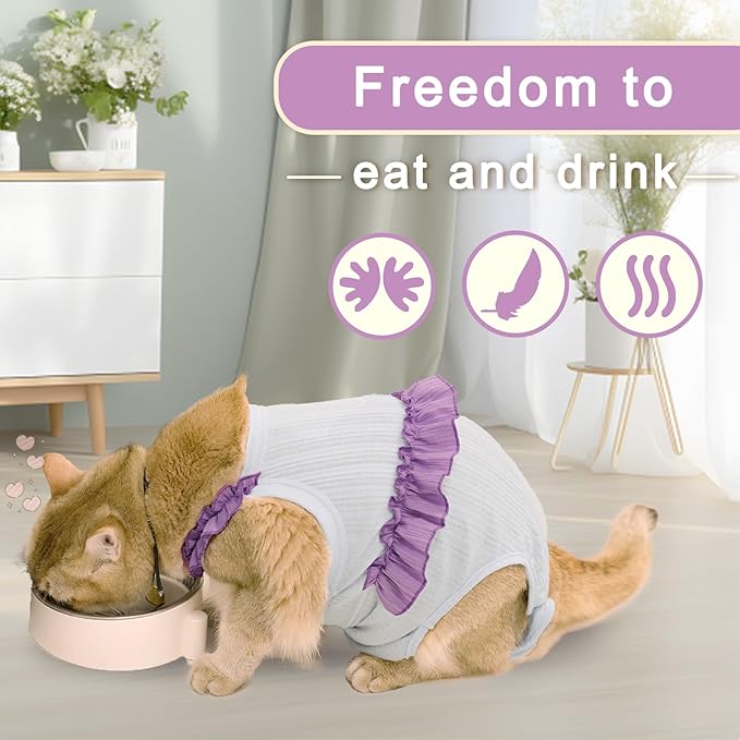 Cat Recovery Suit,Kitten Onesie After Surgery,E-Collar Alternative for Abdominal Wound and Skin Diseases,Soft Breathable Bodysuit After Spay（Yellow-s）