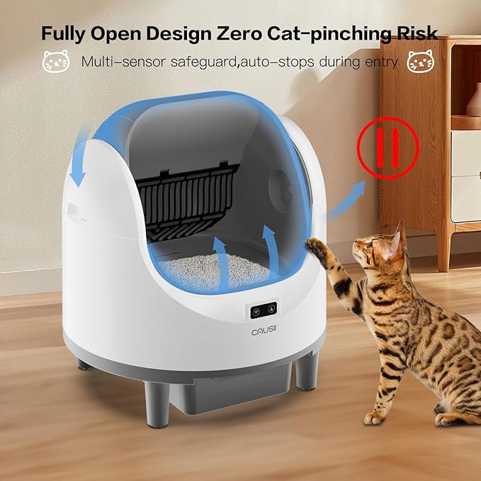 Automatic Litter Box, [Safe Anti-Pinch] CAUSII Large Capacity Self-Cleaning Cat Litter Box for Multiple Cats, App Control, Quiet & Odor-Free,for 3.5-24.2LB, with 30PCS Garbage Bags,Litter Mat