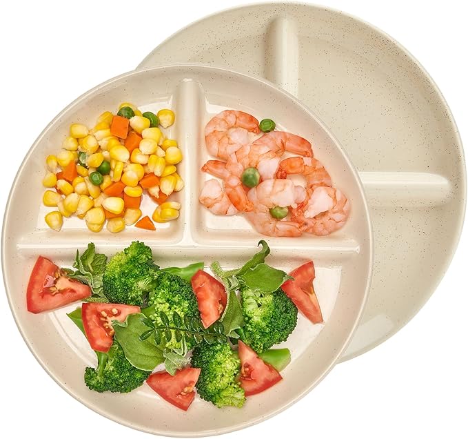Sweese Set of 2 Porcelain Divided Dinner Plates, Beige High-Grade Durable Professional, 9 Inches, 2.0 Count