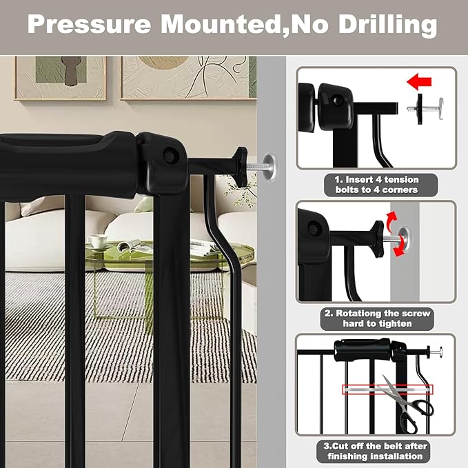Fairy Baby Extra Wide Baby Gate Black 67-71.5 Inch Wide, Walk Through Pressure Mounted No Drill, Long and Large Tension Gate for Pet and Kids
