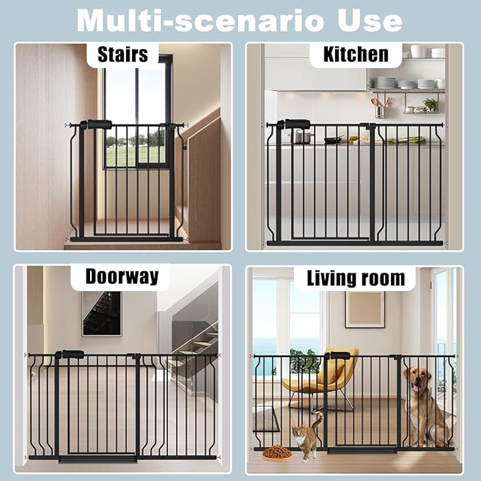 Extra Wide Baby Gate with 4.72in Extensions, Walk-Through, Auto Close, Pressure Mount Child Safety Gate (Black, Extension-4.72"/12cm)