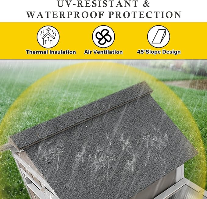 94''L Rabbit Hutch Outdoor Chicken Coop with Run, Wooden Indoor 2 Story Bunny House with Waterproof Roof, Pull Out Tray, Guinea Pig Rabbit Duck Cage for Small to Medium Animals and Pet Lover, Gray