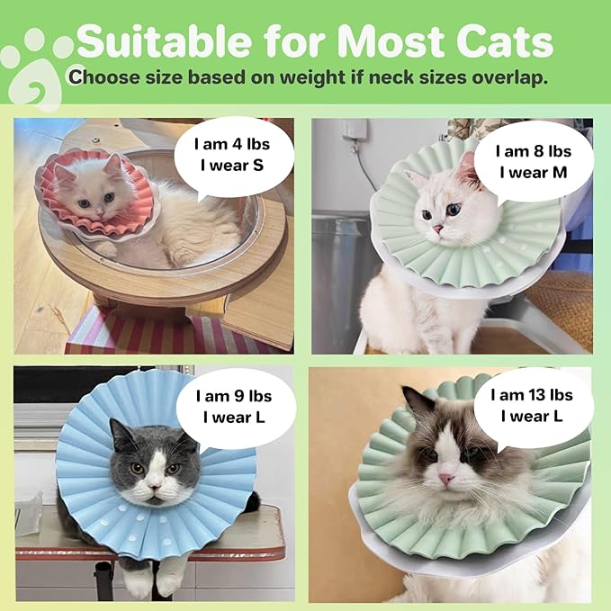 Soft Cat Cone Collar for Cats– Adjustable Lightweight Recovery E-Collar to Stop Licking, Scratching & Biting After Surgery, Comfortable Wound Healing Cone Alternative (Green, L)