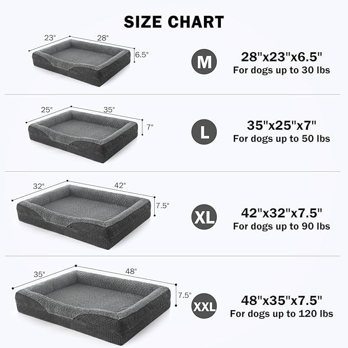 INVENHO Orthopedic Dog Bed Medium Size, Egg-Crate Memory Foam Dog Couch Bed with Washable Removable Cover, Waterproof Lining and Nonskid Bottom