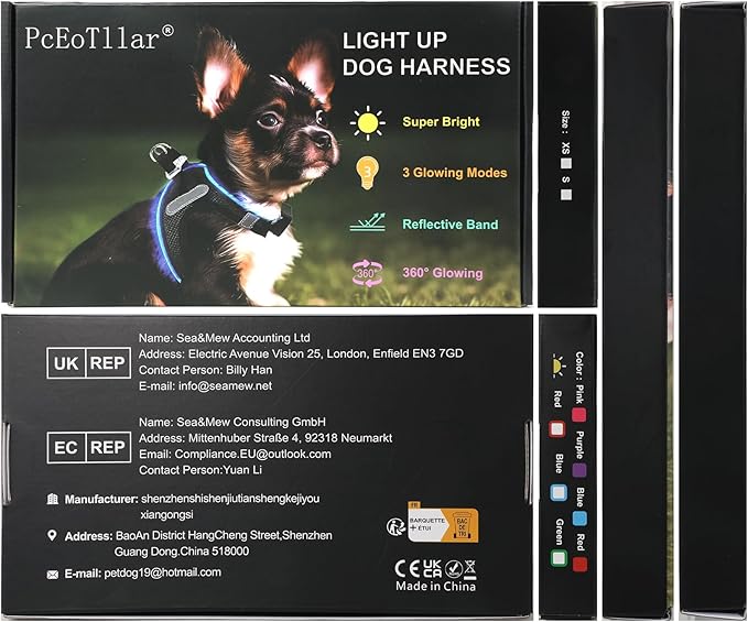 PceoTllar Light Up Dog Harness, LED No Pull Reflective Dog Harness, Flashing Lighted for Night Walking - Small/Medium, (Purple,L)
