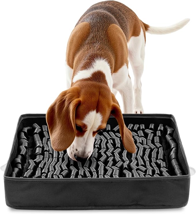Snuffle Mat for Dogs, Dog Puzzle Mat, Interactive Dog Toys for Enrichment,Sniff Mats with Non-Slip Backing,Suitable for Breeds and Sizes of Dogs (Black, 17" X 15")