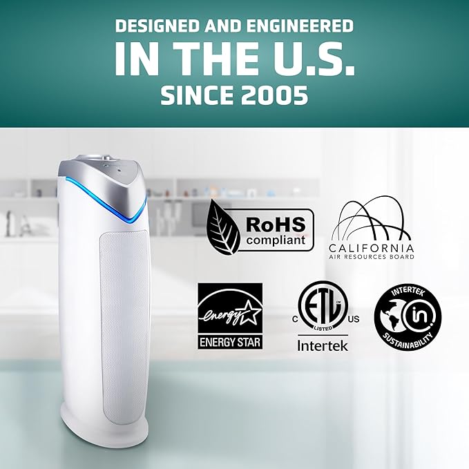 GermGuardian Air Purifier with HEPA 13 Filter, Removes 99.97% of Pollutants, Covers 743 Sq. Foot Room in 1 Hour, UV-C Light Helps Reduce Germs, 22 Inch, 2-Pack, White, AC4825W2PK