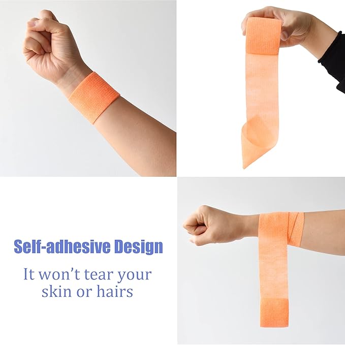 9 Pack 2" x 5 Yards Self Adhesive Bandage Wrap Self Stick Wrap for Ankle, Wrist, Finger, Sports, Breathable Cohesive Vet Tape for Pets (Light Orange)