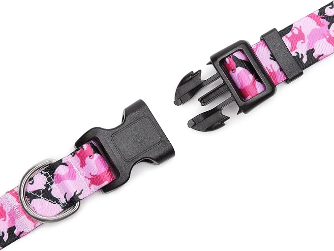 Mercano Adjustable Dog Collar - Special Design Patterns, Soft Nylon Comfortable Sturdy Pet Collar for Small Medium Large Dogs (L, Dog Camouflage Pink)