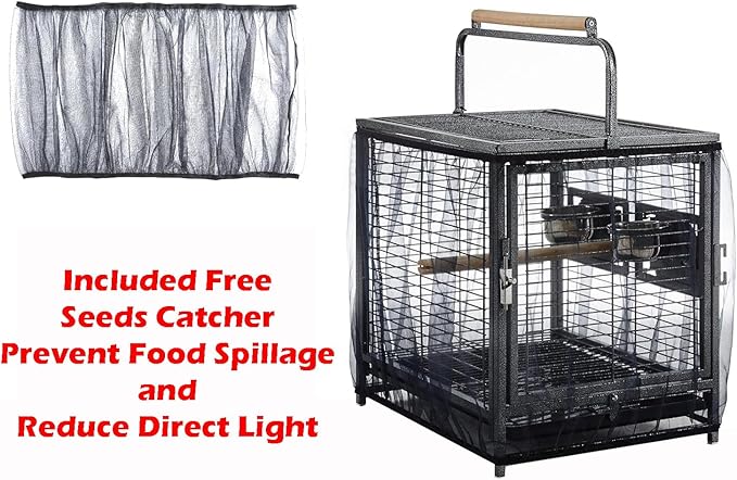 Portable Durable Heavy Duty Travel Veterinary Bird Parrot Carrier Cage Feeding Bowl Play Wooden Stand Perch with Handle Prevent Beaks Out