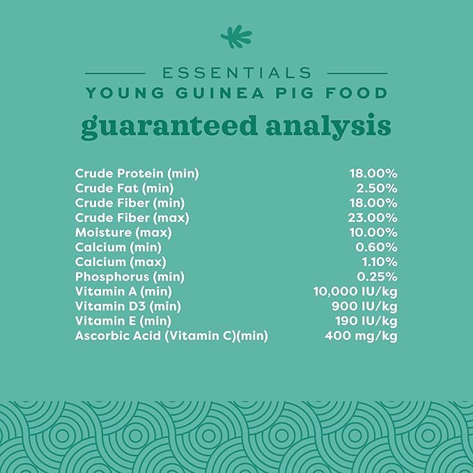 Oxbow Essentials Guinea Pig Food, Young, Made Alfalfa Hay for Guinea Pig, Pet Food Pellets with Vitamin C, Small Animal Pet Products, Made in USA, High Fiber, 10 lb. Bag