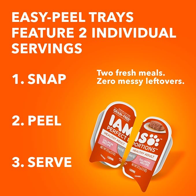 IAMS Perfect Portions Healthy Adult Wet Cat Food Pate, Salmon and Tuna Recipe Variety Pack, 2.6 oz. Twin-Pack Trays (24 Count, 48 Servings)