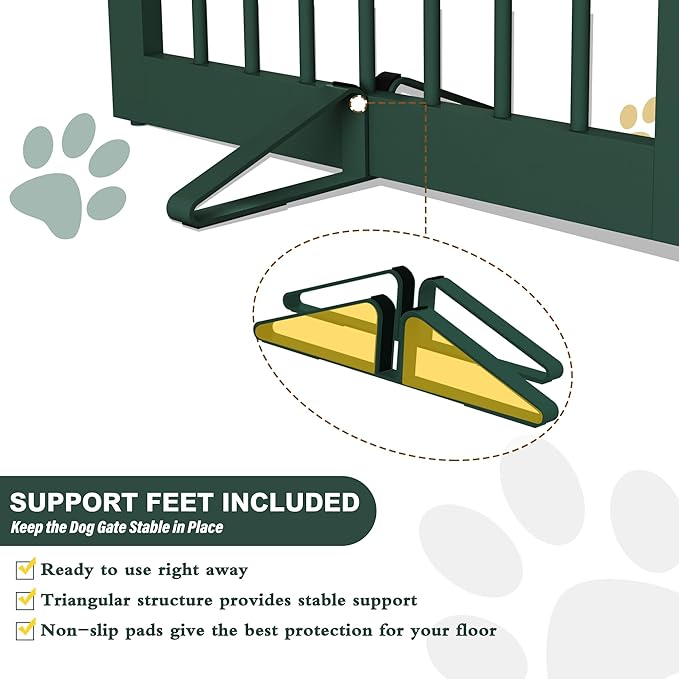 Freestanding Pet Gate for Dogs, Foldable Wooden Dog Gate for House, Indoor Dog Gate for Stairs, Doorways, Step Over Pet Puppy Safety Fence, 80 Inch Wide, 4 Panels 24", Green