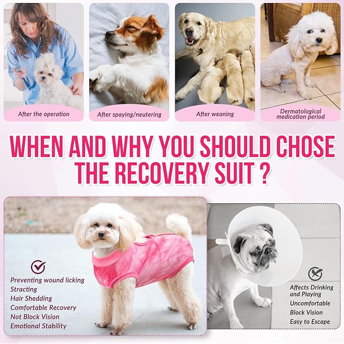 Lukovee Recovery Suit for Dogs, Onesie Surgery Recovery Suit for Female Male Dogs, Abdominal Wounds Cone E-Collar Alternative Prevent Licking Spay Recovery Suit (Pink,Large)