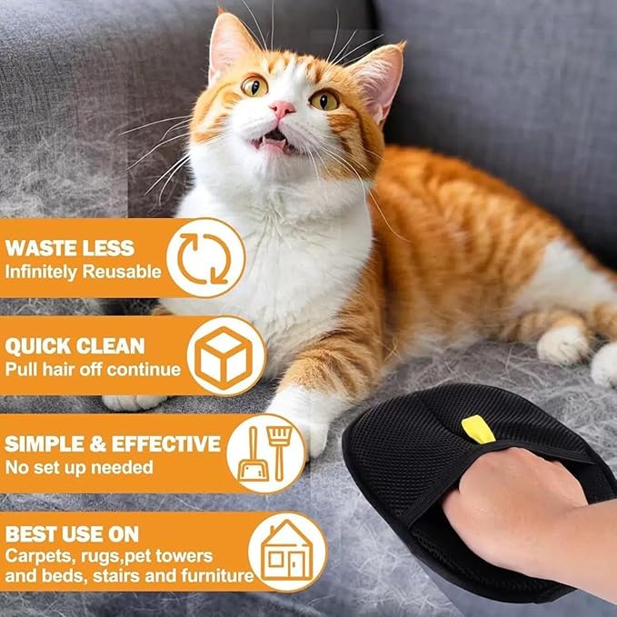 2Pcs Pet Hair Removal Gloves，Efficient Pet Grooming Gloves,Reusable Pet Hair Glove，Reusable Double Sided for Couch, Furniture,Carpet
