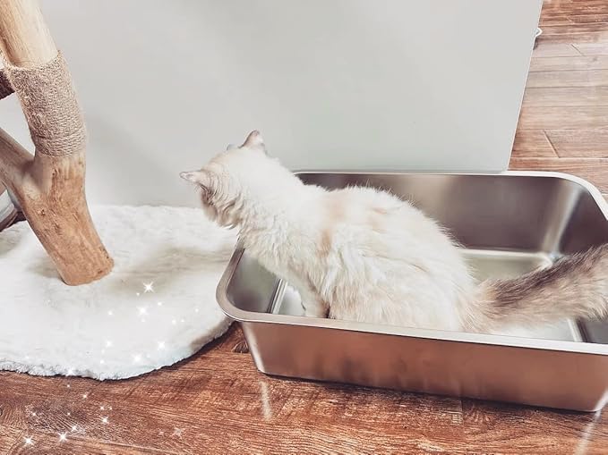 IKITCHEN Stainless Steel Cat Litter Box, Large Metal Litter Box for Cats, Never Absorbs Odors,Stain Free, Rustproof, Non Stick Smooth Surface, Anti-Slip Rubber Bottom, 19.5" L x 13.5" W x 6" H