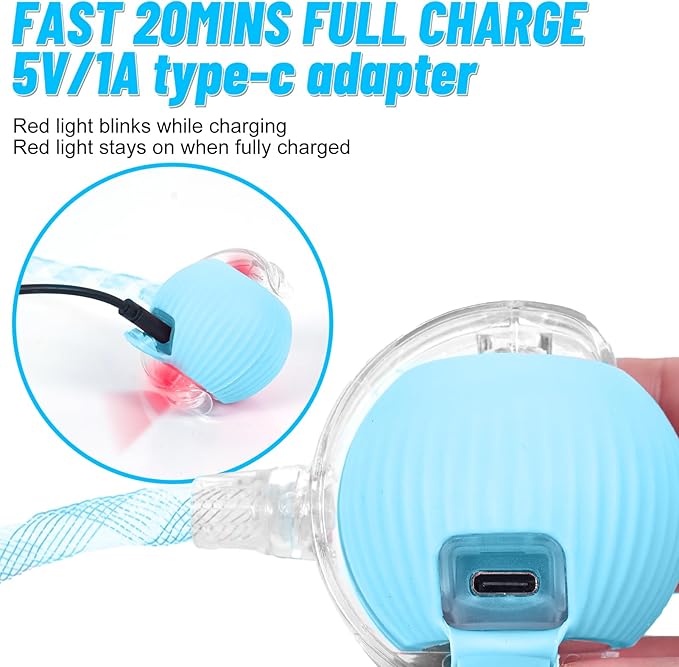 Interactive Cat Toy Ball for Indoor Cats with Mesh Tail & Foils, Automatic Rolling Three Modes Agile Moving Cat Ball to Keep Them Busy Rechargeable, Blue