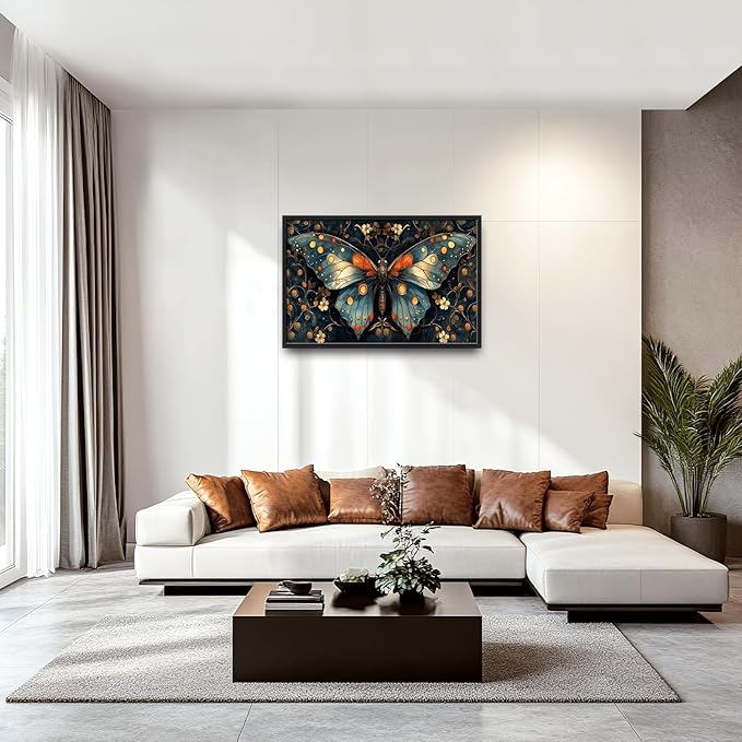 Large Butterfly Wall Art for Living Room, Butterfly Canvas Oversized Wall Decor, Floral Aesthetics Framed Pictures Painting Print Artwork for Bedroom Office 36L" x 24W"