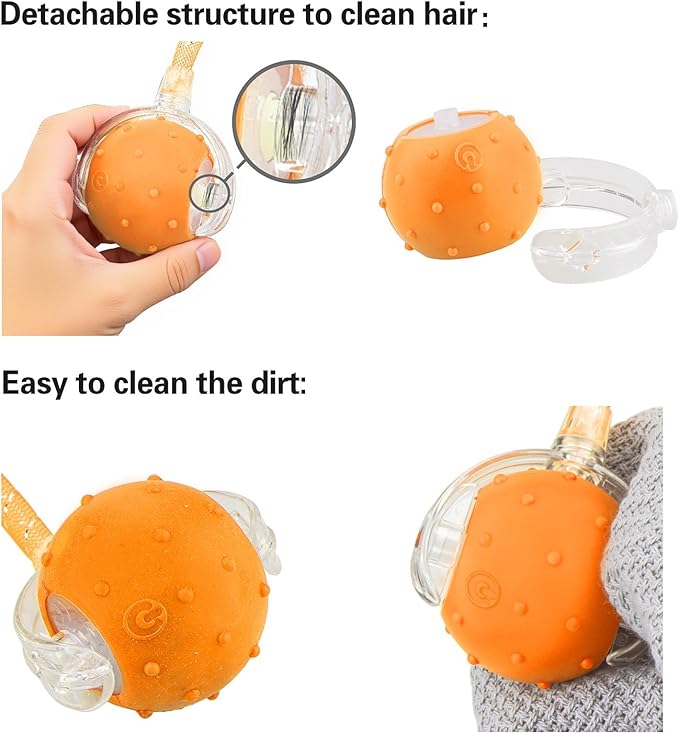 Interactive Cat Toys Ball for Indoor Cats, Automatic Agile Rolling Cat Ball with Elastic Mesh Tail, Bird Chirping & Motion Activated, 2 Tail Accessories, Kitten Toy for Bored (Orange)