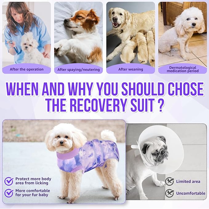 Lukovee Recovery Suit for Dogs, Zipper On Recovery Suit for Female Male Dog, Onesie Abdominal Wounds Cone E-Collar Alternative Prevent Licking Spay Recovery Suit (4XL, Purple Tie-dye)