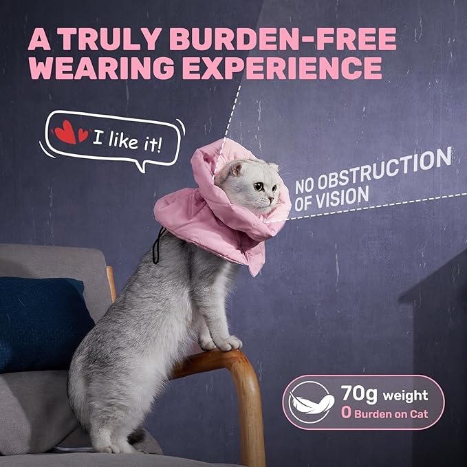 Adjustable Cat Recovery Cone Collar, Lightweight Soft Cat E-Collar Alternative After Spay, Waterproof Comfy Collars to Stop Licking Wound After Surgery, Protective Cone for Kittens/Puppies
