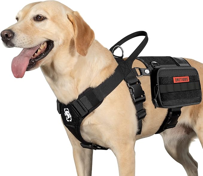 OneTigris Service Dog Vest Harness, Service Dog Cape Guardian Dog Backpack Harness with Pouches Dog Saddle Bag for Small Medium and Large Dogs (Black, M)