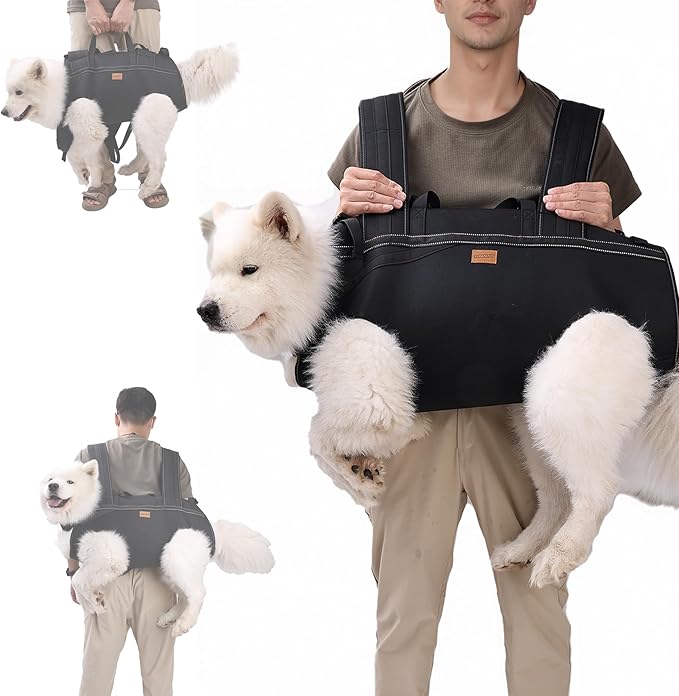 Dog Lift Harness Backpack Carrier for Large Dogs, Full Body Sling with Handle, Dog Harness for Joint Injuries, Arthritis, Ideal for Stairs, Elderly Dogs (Black XXX-Large 66-83 LBS)
