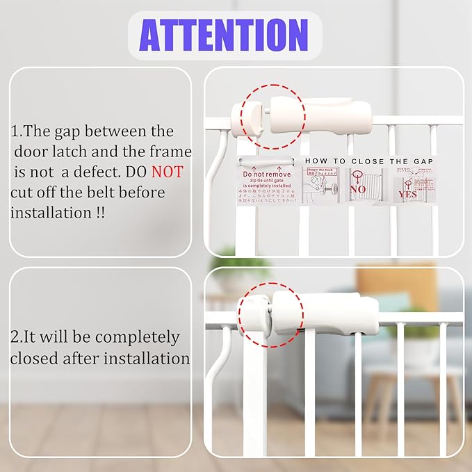 Walk Through Baby & Dog Gate 29-34 Inch, Pressure Mounted No Drilling, Indoor Safety Gate for Stairs & Doorways, Metal Design for Kids and Pets, White