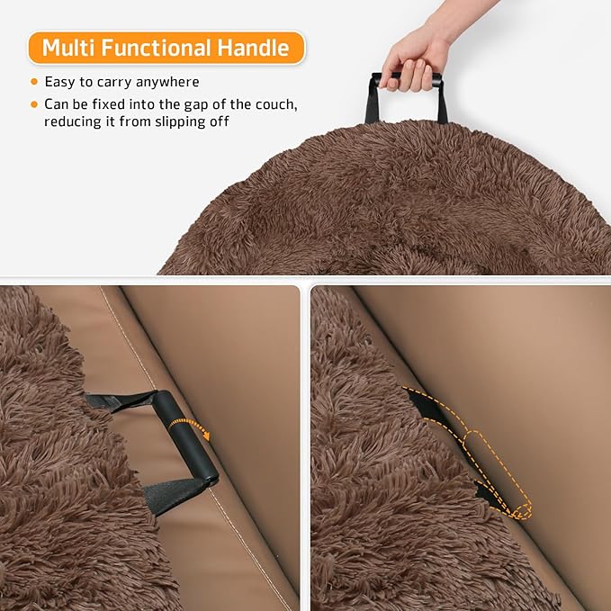GGIB Calming Dog Bed Fluffy Plush Dog Mat for Furniture Protector with Removable Washable Cover for Large Medium Small Dogs and Cats (Extra Large (53x39.3x6), Coffee)