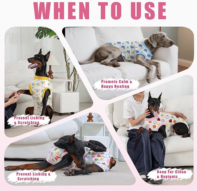 Recovery Suit for Dogs After Surgery, Professional Dog Surgical Suit for Female Spay, Male Neuter, E-Collar & Cone Alternative Dog Onesie for Abdominal Wounds Skin Disease, Fruit, XS