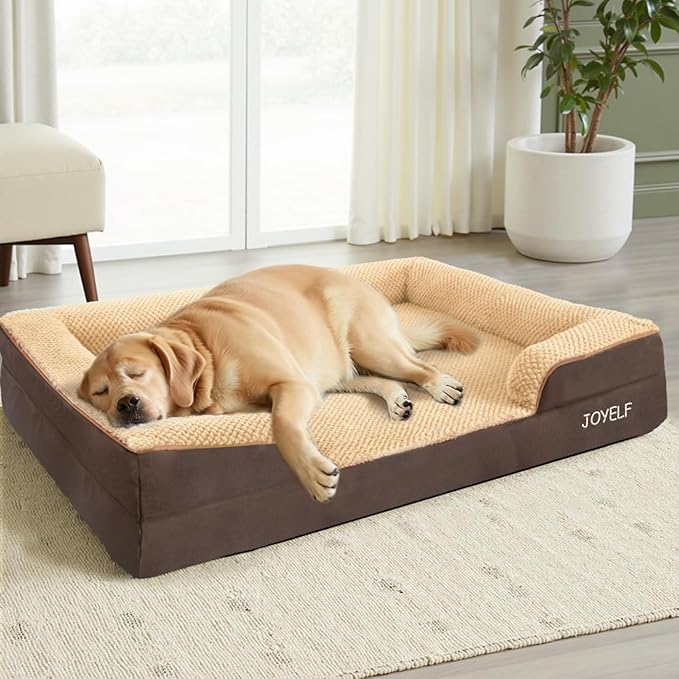 JOYELF Orthopedic Dog Bed for Large Dogs, Waterproof & Washable Cover, Nonskid, Coffee