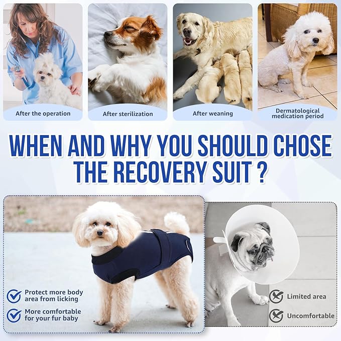 Lukovee Recovery Suit for Dogs, Zipper-On Onesie for Female Male Dog, Abdominal Wounds Cone E-Collar Alternative, Prevent Licking Spay (M, Dark Blue)