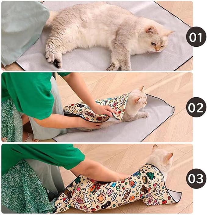 MANON ROSA Cat Grooming Wrap – Self-Adherent Anti-Scratch Swaddle Restraint Bag for Nail Cutting, Medication, Multifunctional Care - Calm Cozy Burrito Papoose Pet Magic Blanket (S Within 3.3lbs)