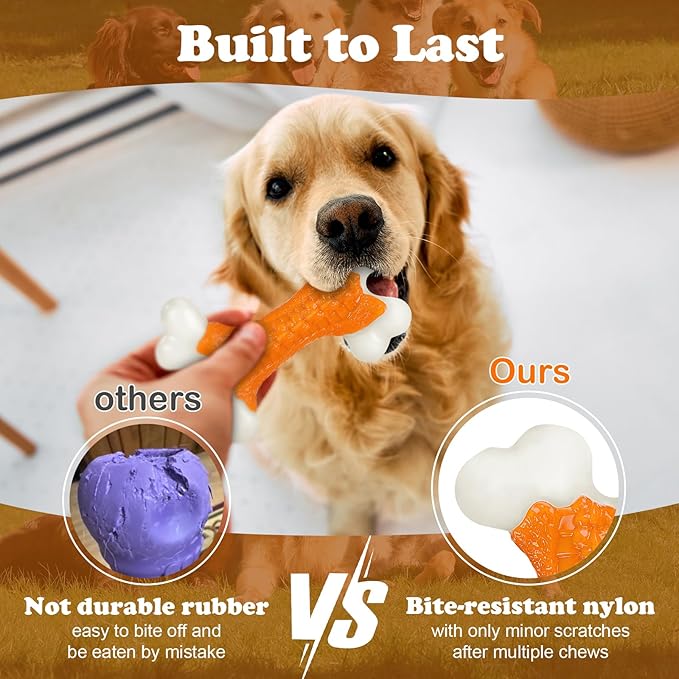Dog Toys for Aggressive Chewers Large Breed, Tough Bones, Nylon Puppy Teething Chew Toys Medium Dogs, Heavy Duty Peanut Butter Flavor Toys