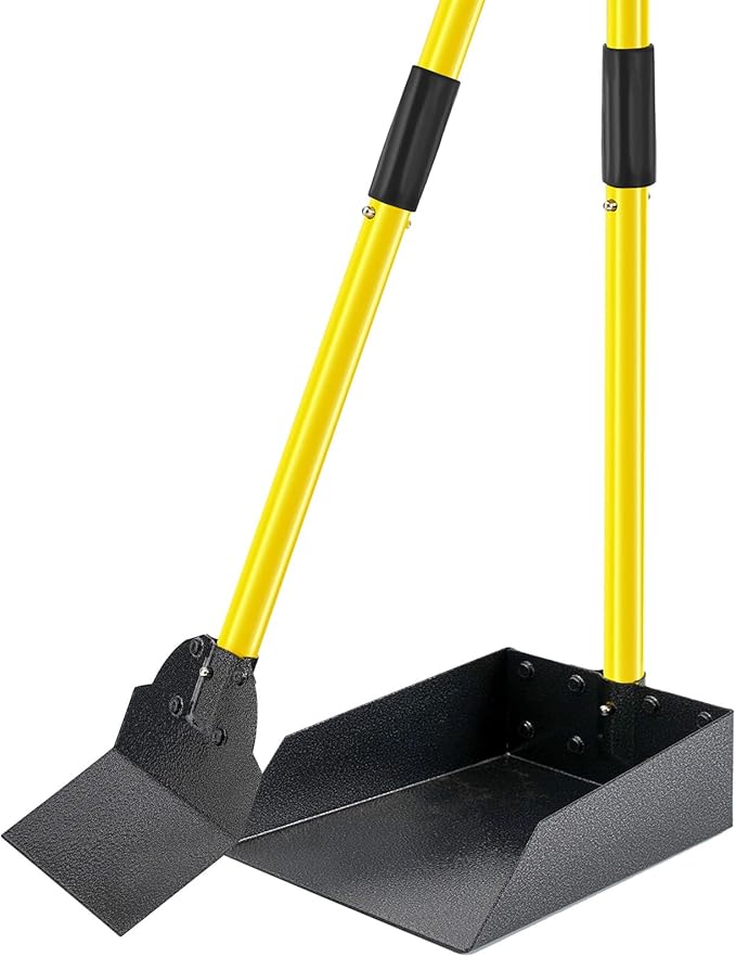 Dog Pooper Scooper,Tray and Spade Set Poop Scooper for Dogs, Adjustable Long Handle Metal Pooper Scooper with Bin for Pet Waste Removal, No Bending Clean Up for Medium and Large Dogs