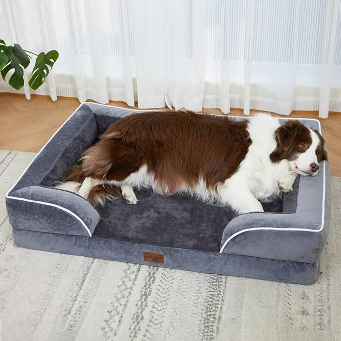 Comfort Expression Dog Beds for Extra Large Dogs, Waterproof Orthopedic Dog Bed Jumbo Breed, PV Washable Dogs Sofa with Removable Cover & Non-Slip Bottom(Dark Grey)