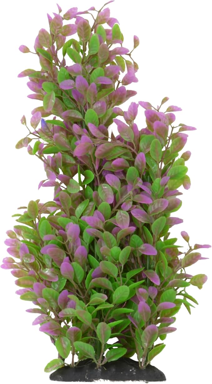 CNZ Aquarium Plastic Plant Decoration w Ceramic Base Medium 14.5-inch, Green Purple