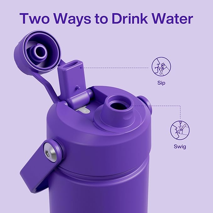Insulated Water Bottle with Straw Stainless Steel Water Bottle, Leak-Proof, BPA-Free, Double Wall Vacuum Keeps Cold for 24 Hours for Sports, Travel, School (26 oz, Violet)