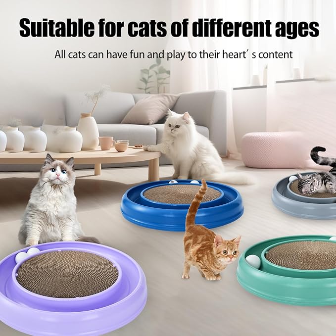 Interactive Cat Scratcher with Two Rotating Balls,Durable Scratch Pad for Indoor Play,Cardboard Cat Scratcher Pad with Cat Toy Ball Track and Catnip,2-in-1 Cat Toy (Green)
