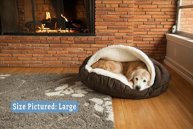 Snoozer Luxury Microsuede Cozy Cave Pet Bed, Small, Hot Fudge