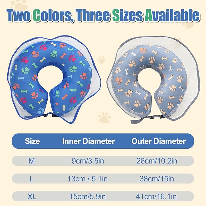 Inflatable Dog Cone Collar, Adjustable Size Soft PVC 2-in-1 Dog Donut Collar After Surgery with Detachable, Inflatable Collar for Small Medium Large Dogs and Cats (Blue, XL)